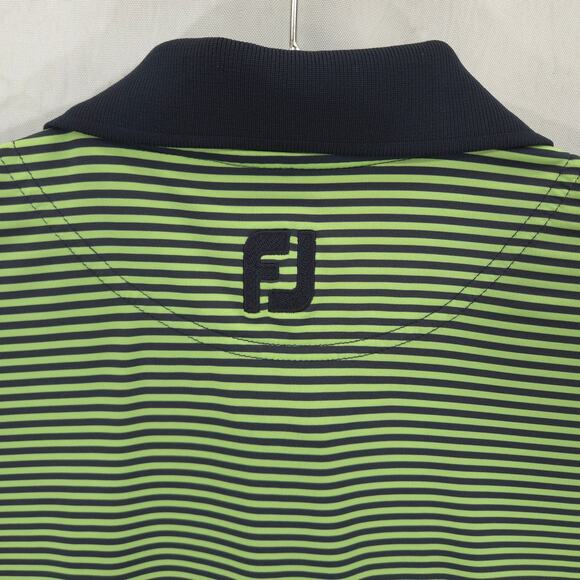 FootJoy Polo Mens Large Navy Green Striped Fairmount Club Performance Golf Shirt - Picture 9 of 13